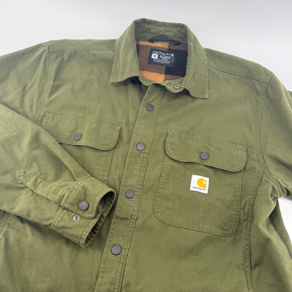 Carhartt Mens Relaxed Fit Fleece Lined Canvas Shirt Jacket Olive Green TJ5419 M